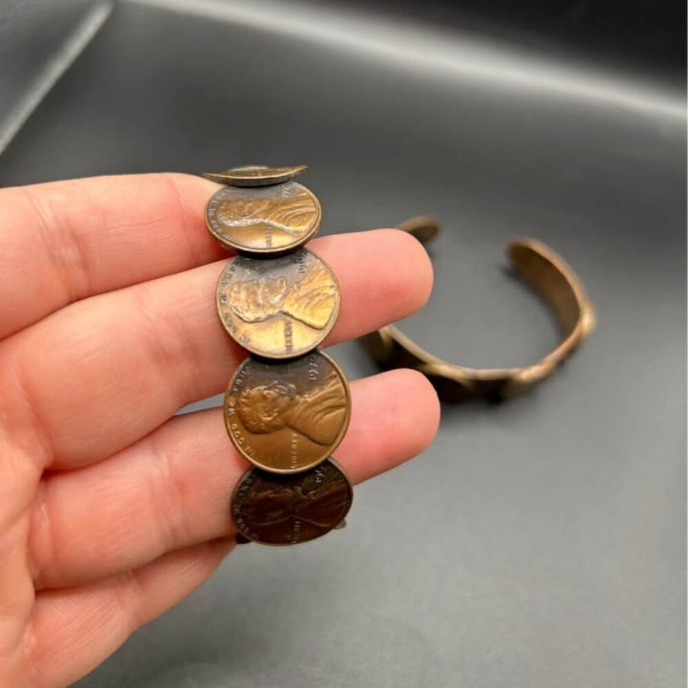 Vintage Copper Penny Cuff Bracelet 1969 to 1980 Coins USD